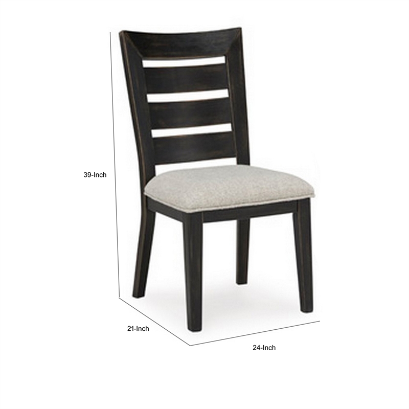 Sili 24 Inch Dining Chair Set of 2- Cushioned- Ladder Back- Black- Gray