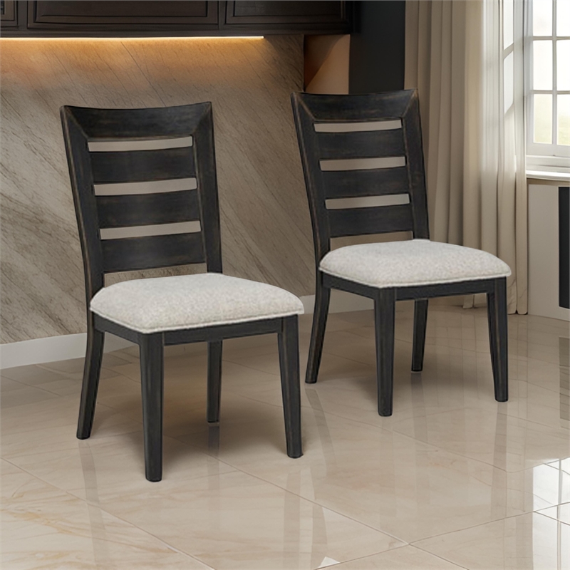 Sili 24 Inch Dining Chair Set of 2- Cushioned- Ladder Back- Black- Gray
