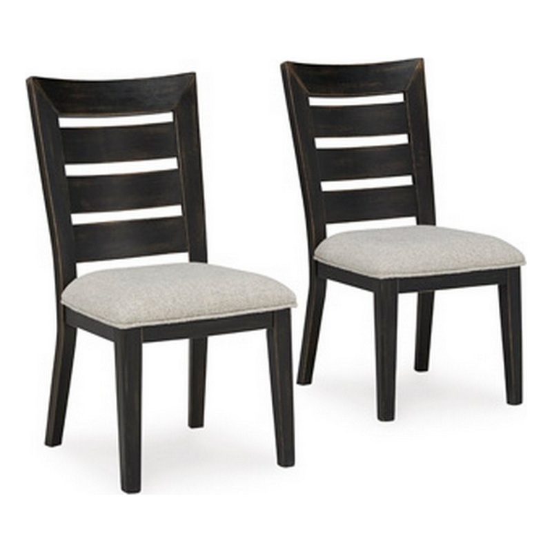 Sili 24 Inch Dining Chair Set of 2- Cushioned- Ladder Back- Black- Gray