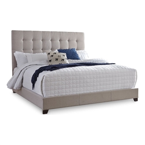 Fiji King Size Platform Bed - Deep Button Tufted Beige Upholstery - Low Profile