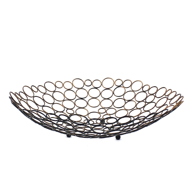 Decorative Metal Tray Set of 2 with Mesh Design and Ball Support-Gold and Black