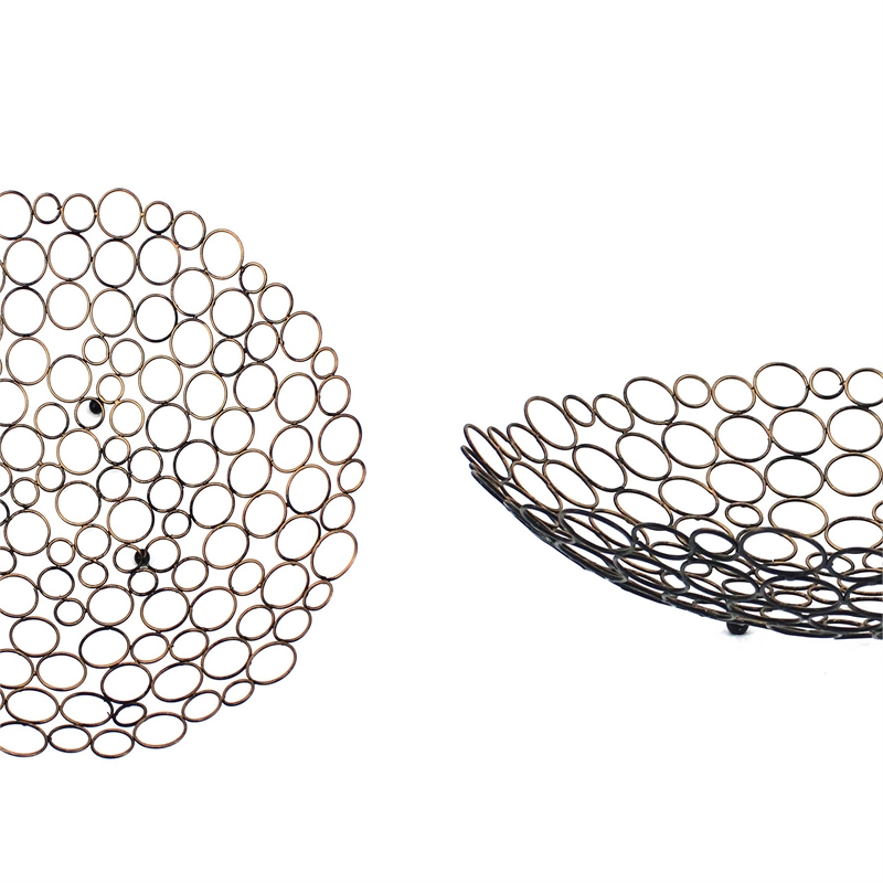 Decorative Metal Tray Set of 2 with Mesh Design and Ball Support-Gold and Black
