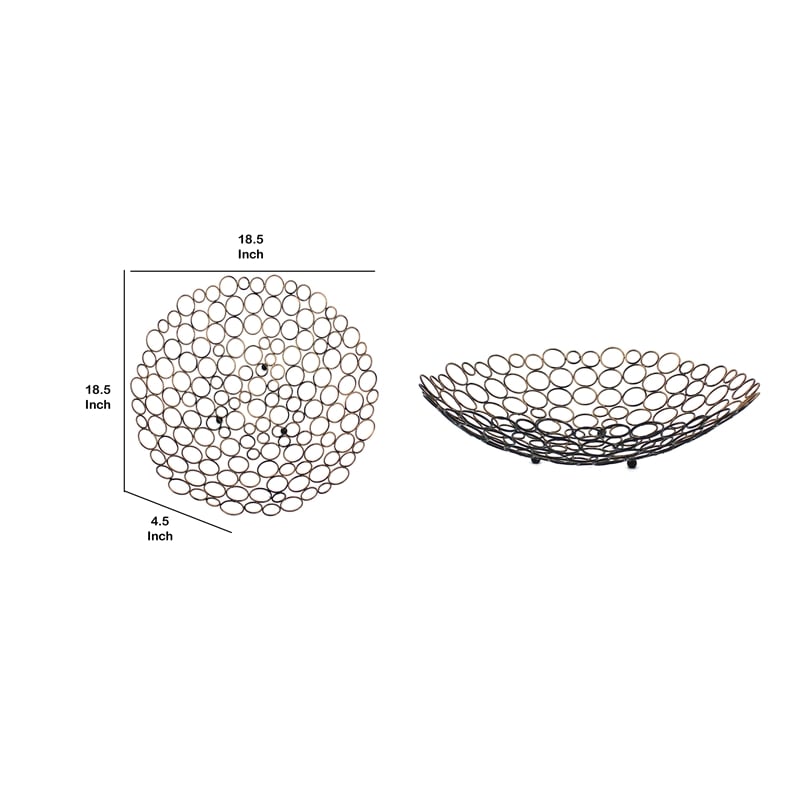 Decorative Metal Tray Set of 2 with Mesh Design and Ball Support-Gold and Black