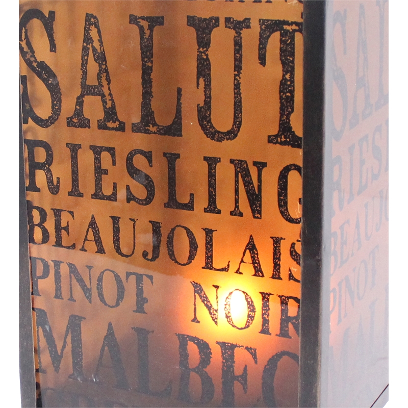 Cuboidal Metal and Glass Candleholder with Typography- Black and Clear