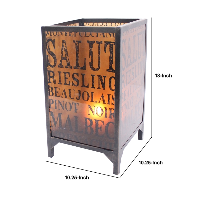 Cuboidal Metal and Glass Candleholder with Typography- Black and Clear