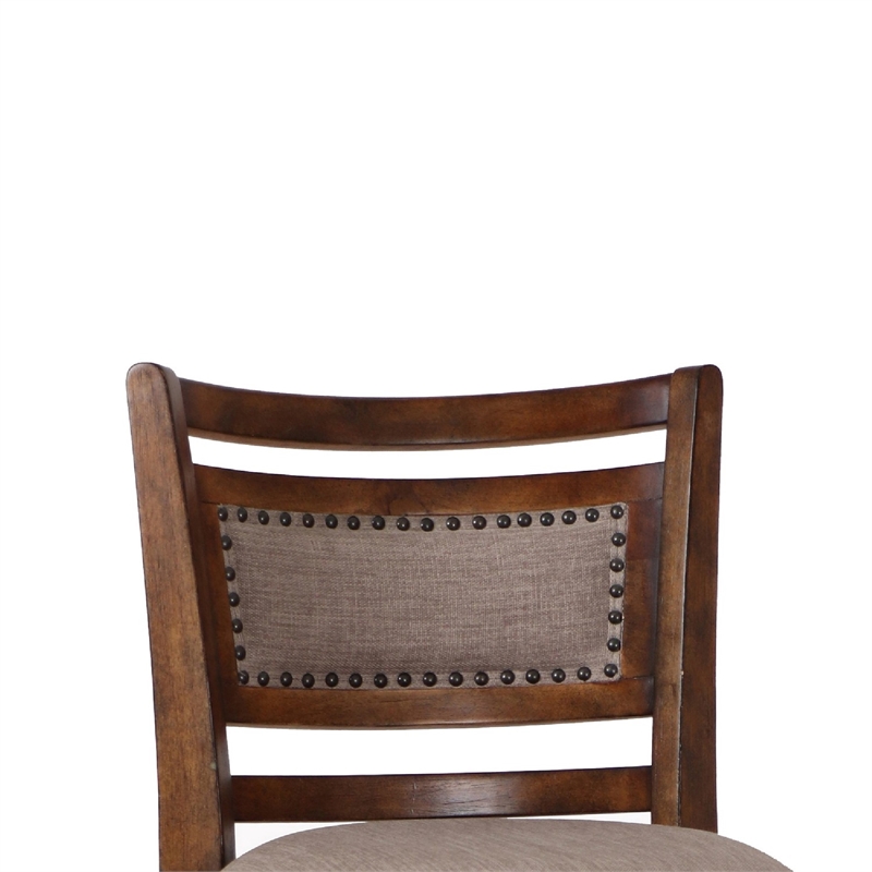 Curved Swivel Barstool with Fabric Padded Seating- Brown and Beige