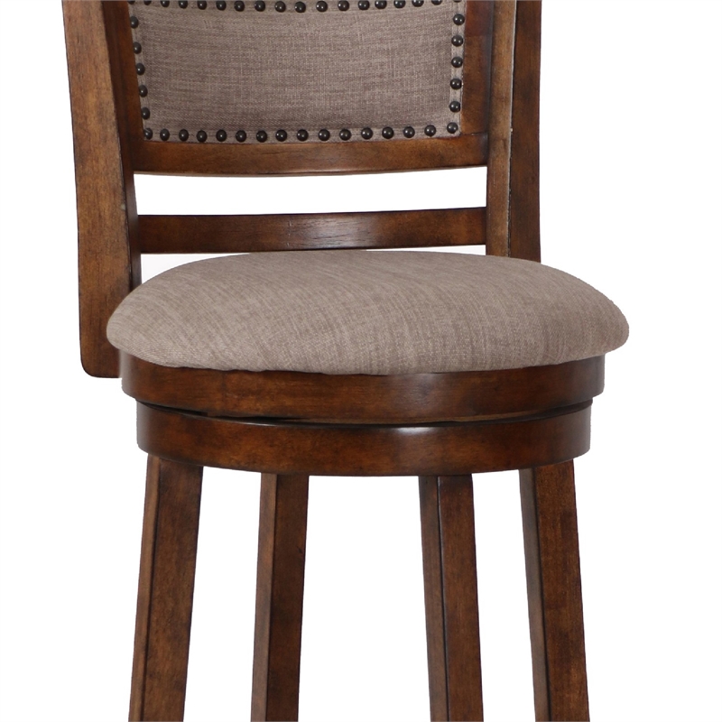 Curved Swivel Barstool with Fabric Padded Seating- Brown and Beige
