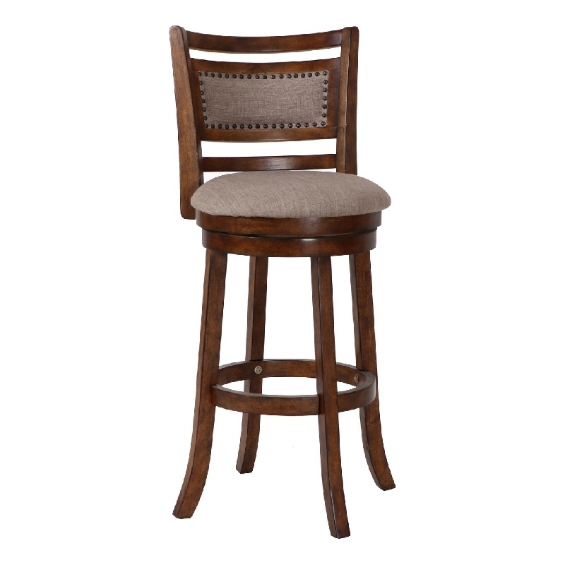 Curved Swivel Barstool with Fabric Padded Seating- Brown and Beige
