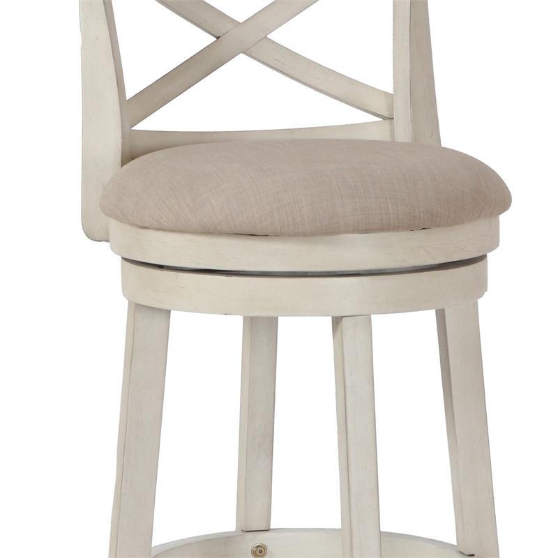 Curved X Shaped Back Swivel Barstool with Fabric Padded Seating- Antique White
