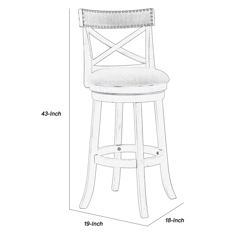 Curved X Shaped Back Swivel Barstool with Fabric Padded Seating- Antique White