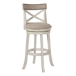 Curved X Shaped Back Swivel Barstool with Fabric Padded Seating- Antique White