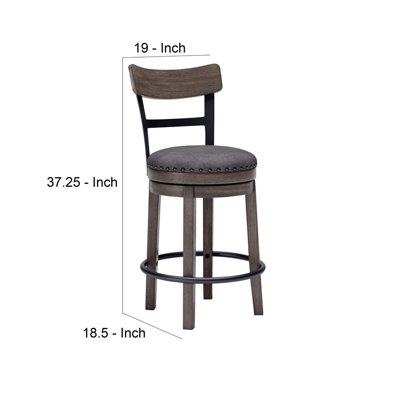 Swivel Barstool with Nailhead Trim and Curved Panel Back- Gray