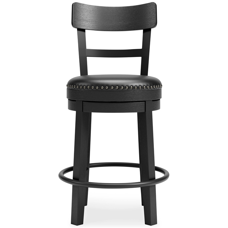 Solid Wood Counter Height Barstool- 360 Degree Swivel- Leatherette Seat- Black