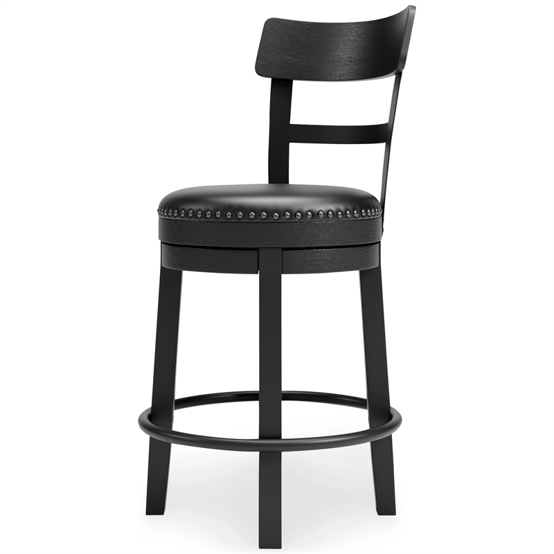 Solid Wood Counter Height Barstool- 360 Degree Swivel- Leatherette Seat- Black