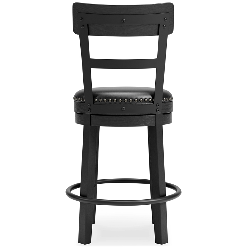Solid Wood Counter Height Barstool- 360 Degree Swivel- Leatherette Seat- Black