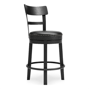 Solid Wood Counter Height Barstool- 360 Degree Swivel- Leatherette Seat- Black