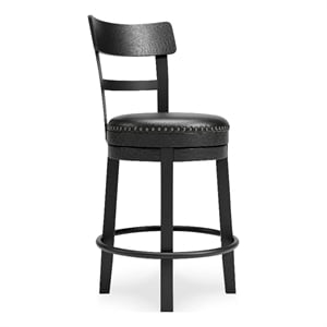 Solid Wood Counter Height Barstool- 360 Degree Swivel- Leatherette Seat- Black
