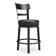 Solid Wood Counter Height Barstool- 360 Degree Swivel- Leatherette Seat- Black