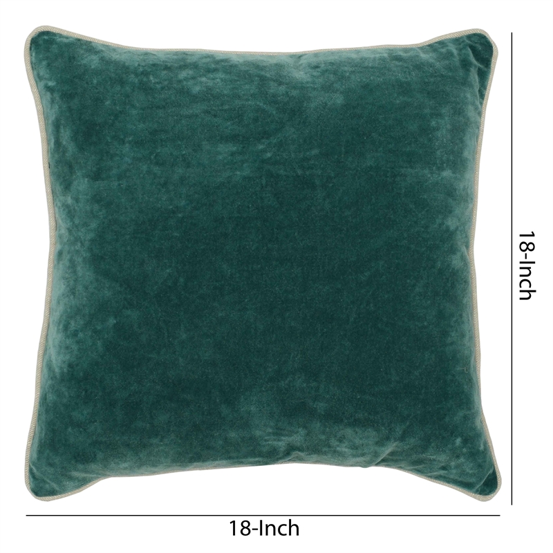 Square Fabric Throw Pillow with Solid Color and Piped Edges- Teal Green