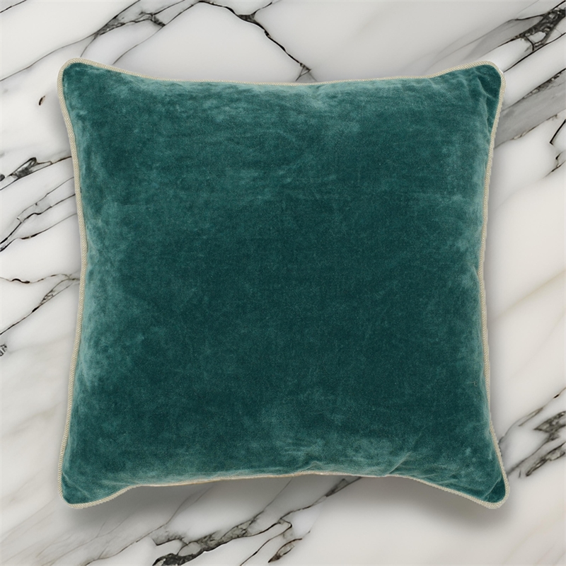 Square Fabric Throw Pillow with Solid Color and Piped Edges- Teal Green