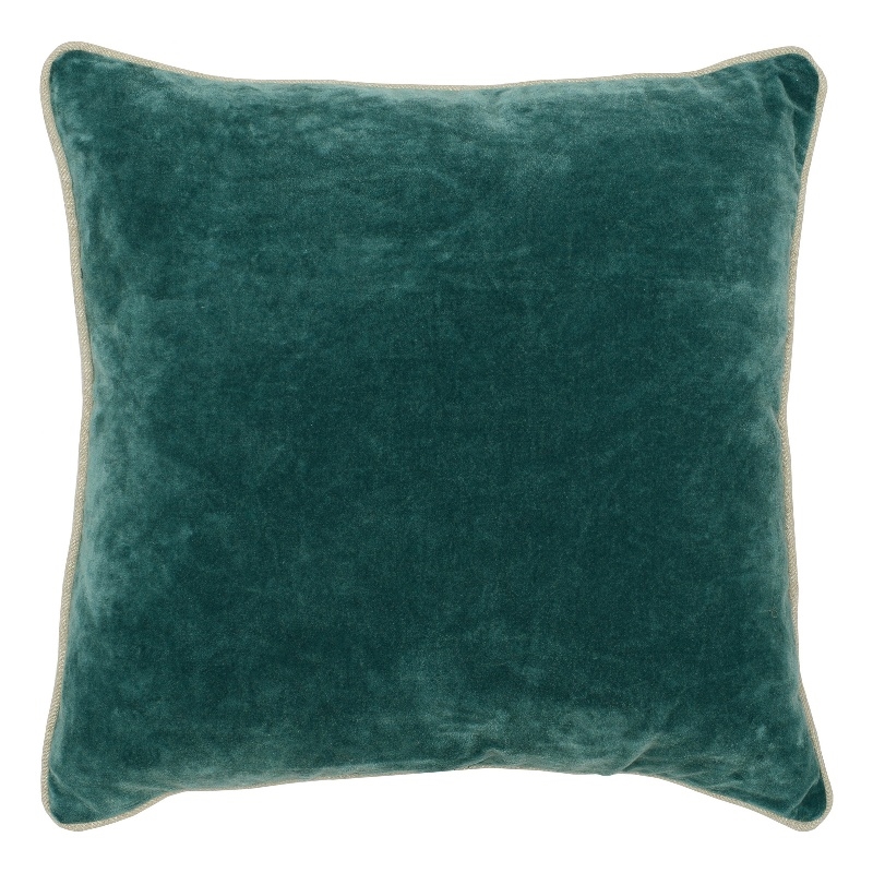 Square Fabric Throw Pillow with Solid Color and Piped Edges- Teal Green