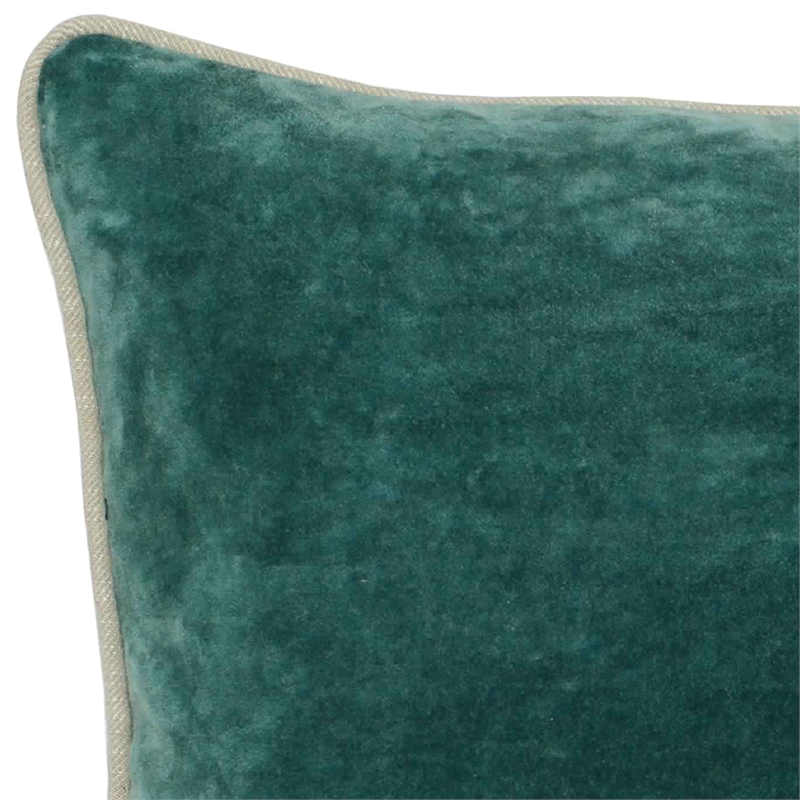 Square Fabric Throw Pillow with Solid Color and Piped Edges- Teal Green