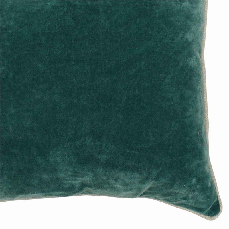 Square Fabric Throw Pillow with Solid Color and Piped Edges- Teal Green