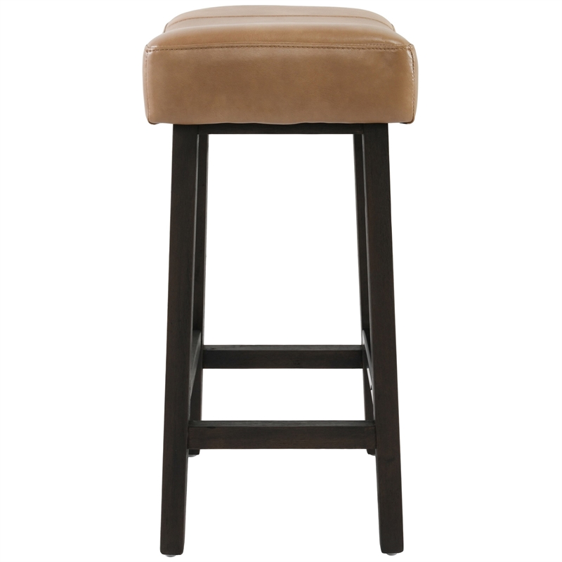 26 Inch Wooden Frame Leatherette Backless Counterstool- Beige