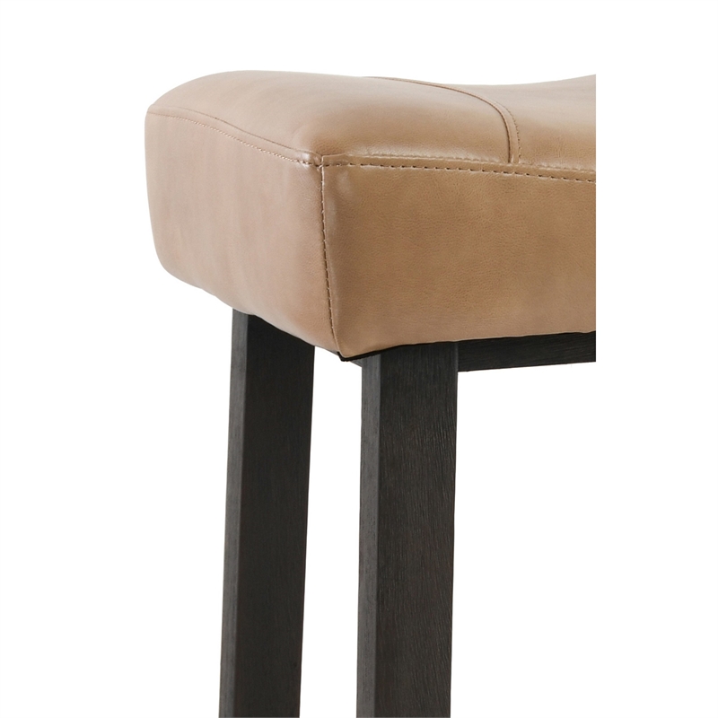 26 Inch Wooden Frame Leatherette Backless Counterstool- Beige