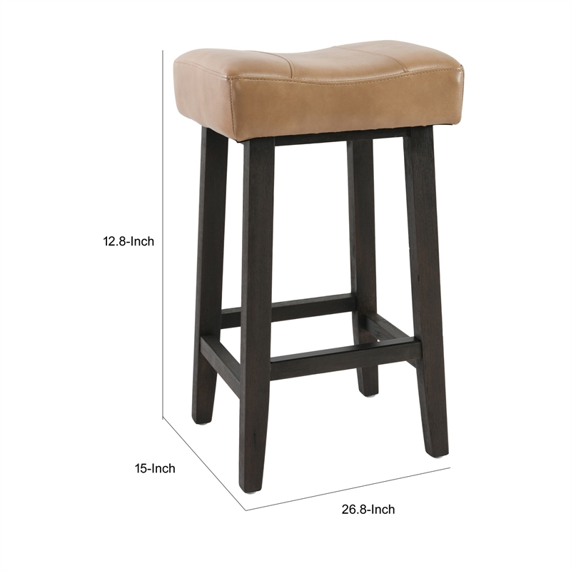 26 Inch Wooden Frame Leatherette Backless Counterstool- Beige