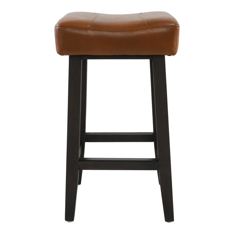 26 Inch Wooden Frame Leatherette Backless Counterstool- Brown