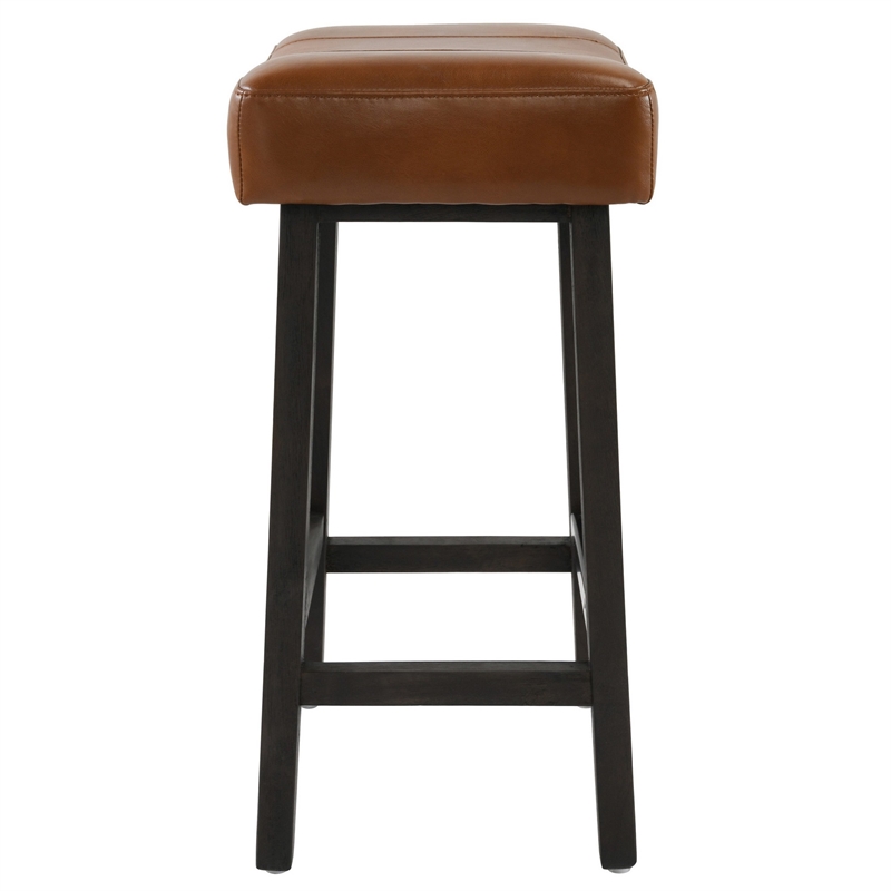26 Inch Wooden Frame Leatherette Backless Counterstool- Brown
