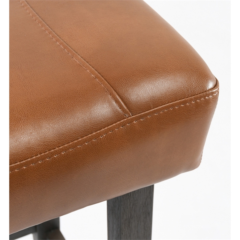 26 Inch Wooden Frame Leatherette Backless Counterstool- Brown