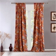 Paris 4 Piece Floral Print Fabric Curtain Panel with Ties- Orange