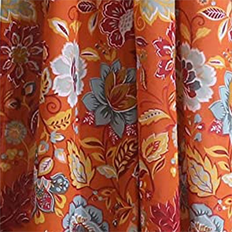Paris 4 Piece Floral Print Fabric Curtain Panel with Ties- Orange