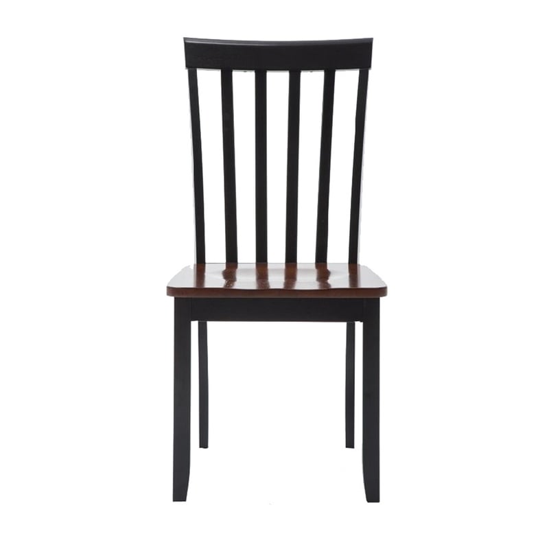 Wooden Seat Dining Chair with Slatted Backrest- Set of 2- Brown and Black