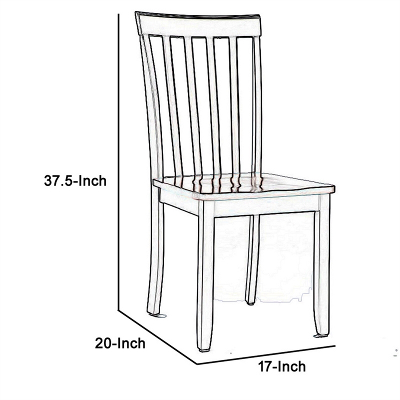 Wooden Seat Dining Chair with Slatted Backrest- Set of 2- Brown and Black