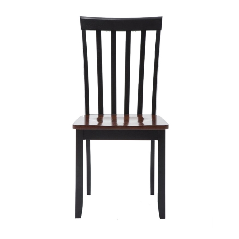 Wooden Seat Dining Chair with Slatted Backrest- Set of 2- Brown and Black