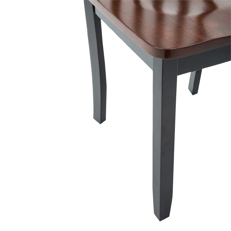 Wooden Seat Dining Chair with Slatted Backrest- Set of 2- Brown and Black