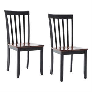 Wooden Seat Dining Chair with Slatted Backrest- Set of 2- Brown and Black