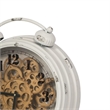 Classic Metal Table Clock with Gears Front Distressed Details- White and Gold