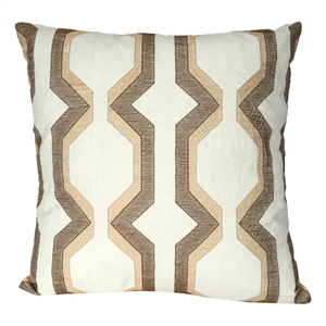 Contemporary Cotton Pillow with Geometric Embroidery- Brown and White