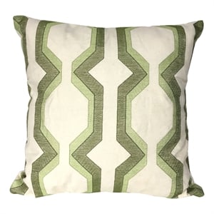 Contemporary Cotton Pillow with Geometric Embroidery- Green and White