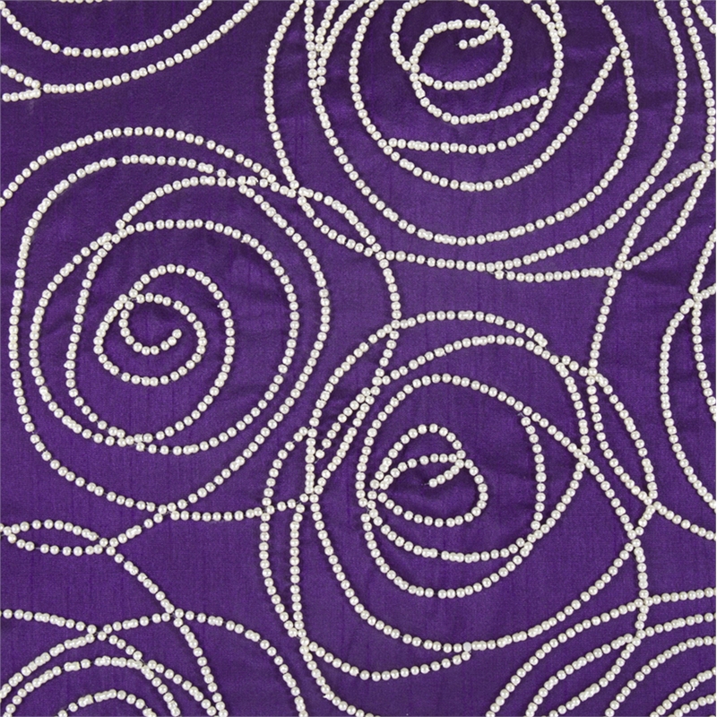 Designer Faux Silk Cotton Pillow with Pearl Beads- Purple and Silver-