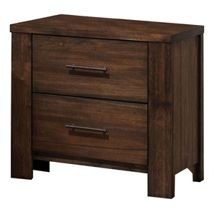 2 Drawer Wooden Nightstand with Metal Bar Handles and Block Legs- Brown