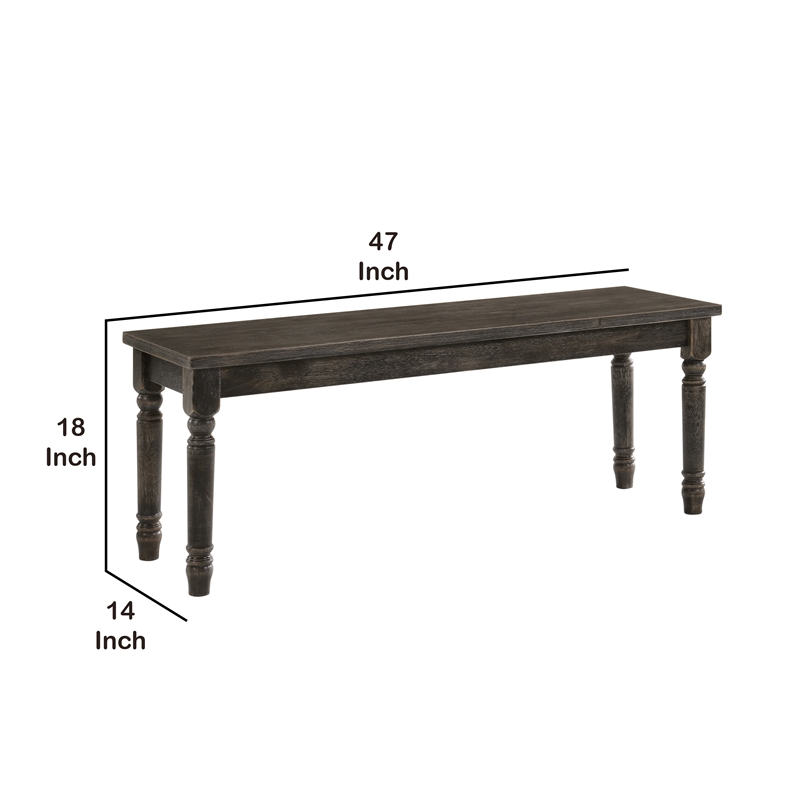 Transitional Style Rectangular Wooden Bench with Turned Legs- Bench