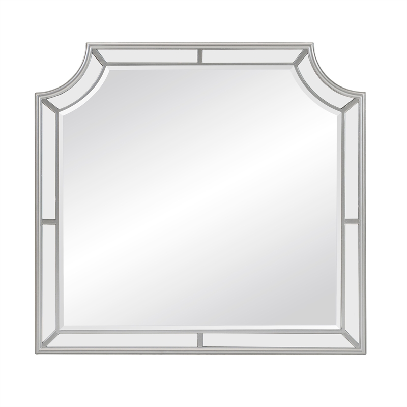 Wooden Frame Mirror with Clipped Corners and Mirror Trim- Silver