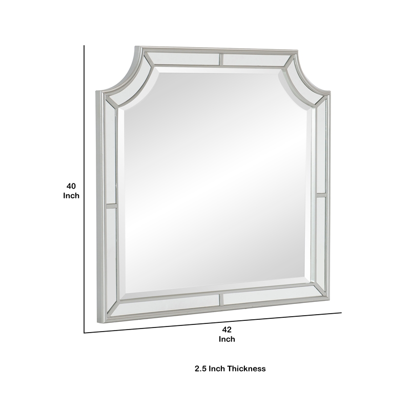 Wooden Frame Mirror with Clipped Corners and Mirror Trim- Silver