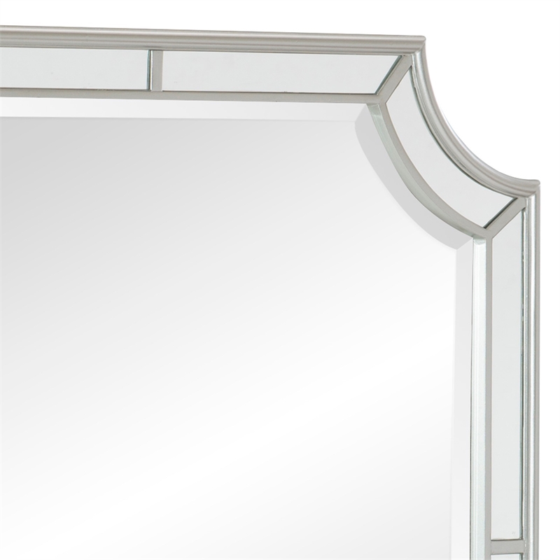 Wooden Frame Mirror with Clipped Corners and Mirror Trim- Silver