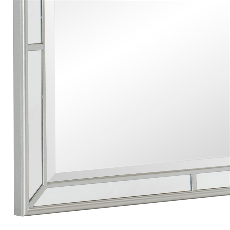 Wooden Frame Mirror with Clipped Corners and Mirror Trim- Silver